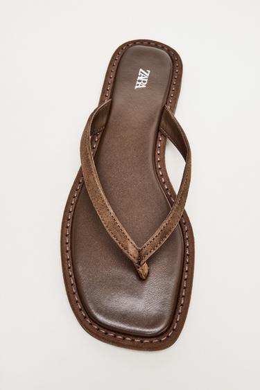 Zara SUEDE STRAP SANDALS - Dark tan