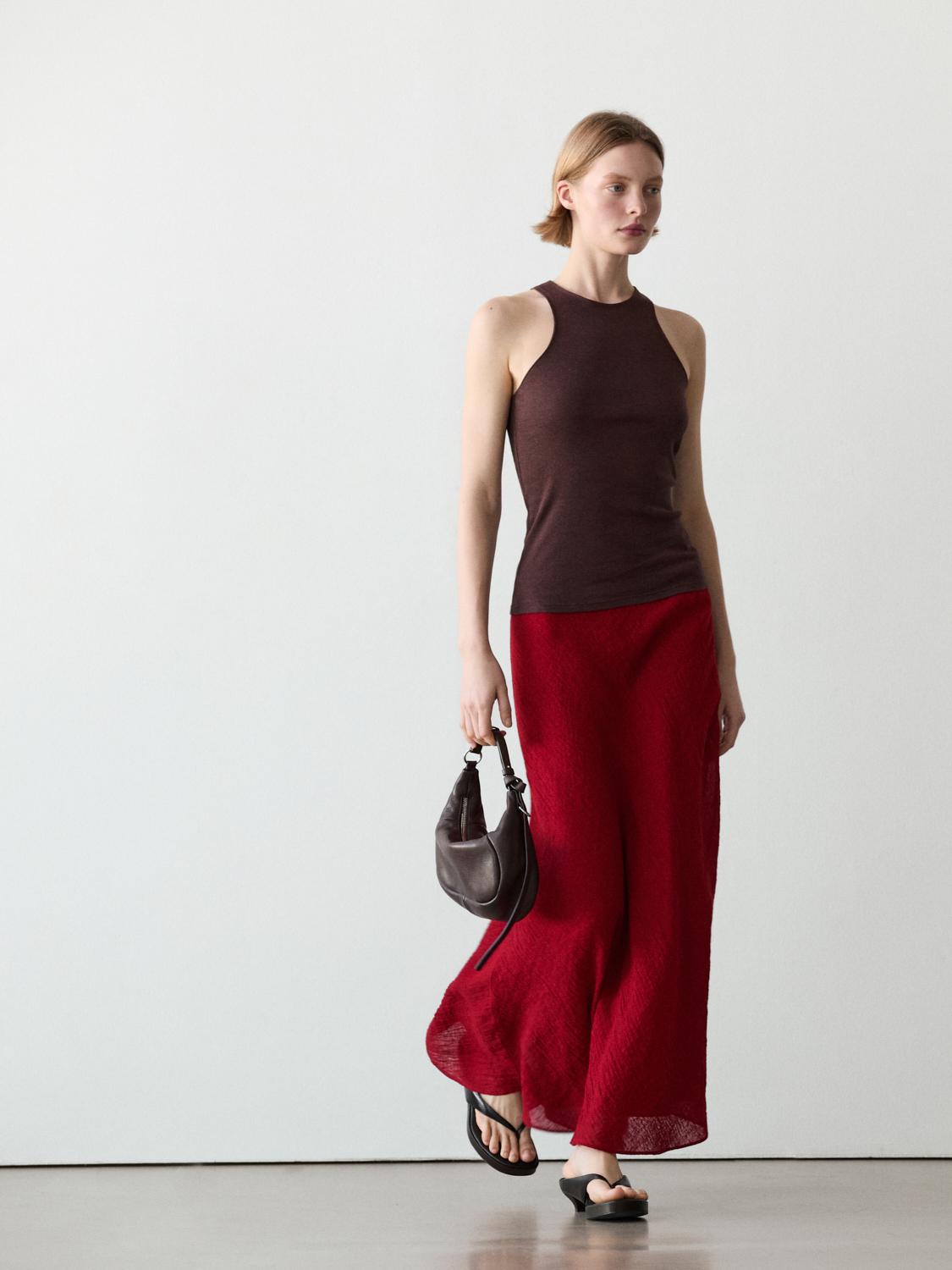 100% linen flounce midi skirt