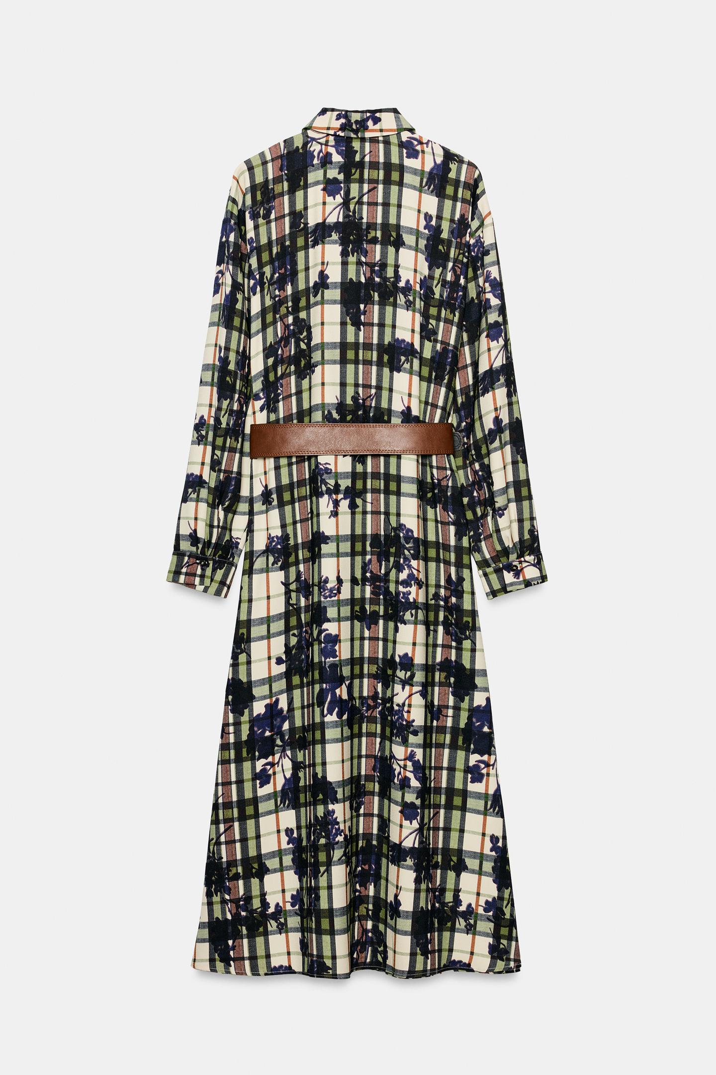 Женское платье Zara Printed MIDI Shirt Dress with Belt, цвет: Разноцветный — фото 8