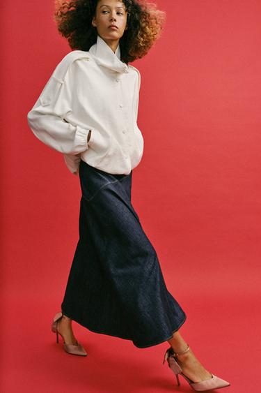 Zara 緞面蝴蝶結高跟鞋 - 米色