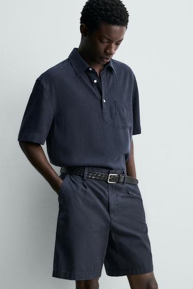 CHEMISE POLO FLUIDE EN LYOCELL - Bleu marine de Zara - Image 4