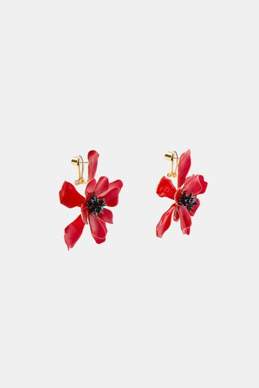 MAXI ENAMELLED FLOWER EARRINGS - Red by Zara - Image 2