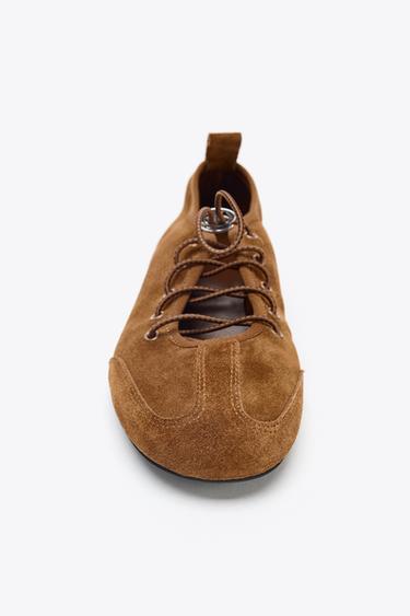 SPORTY SPLIT SUEDE FLAT SHOES - Brown by Zara - Image 3