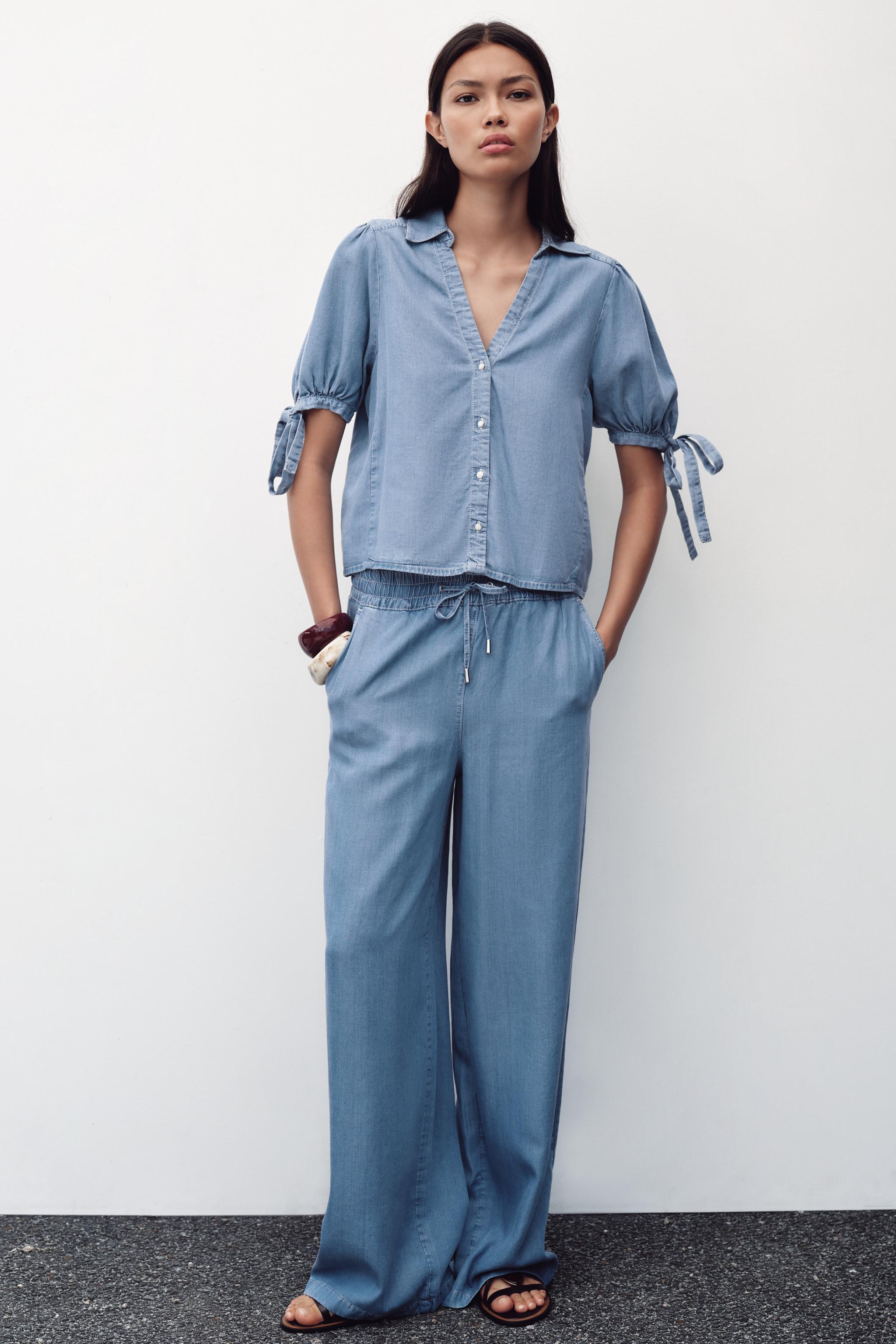 SHORT SLEEVE TIE SHIRT - Light blue | ZARA United States