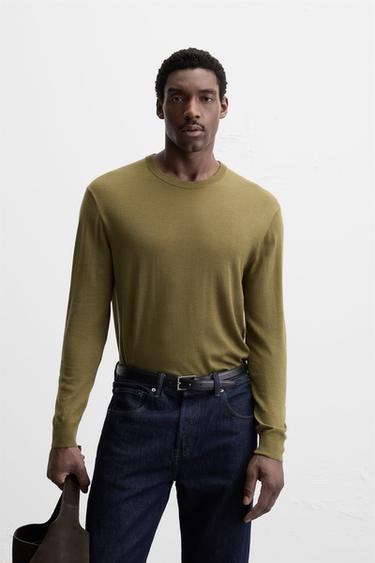 MERCERISED WOOL SWEATER - Olive green by Zara