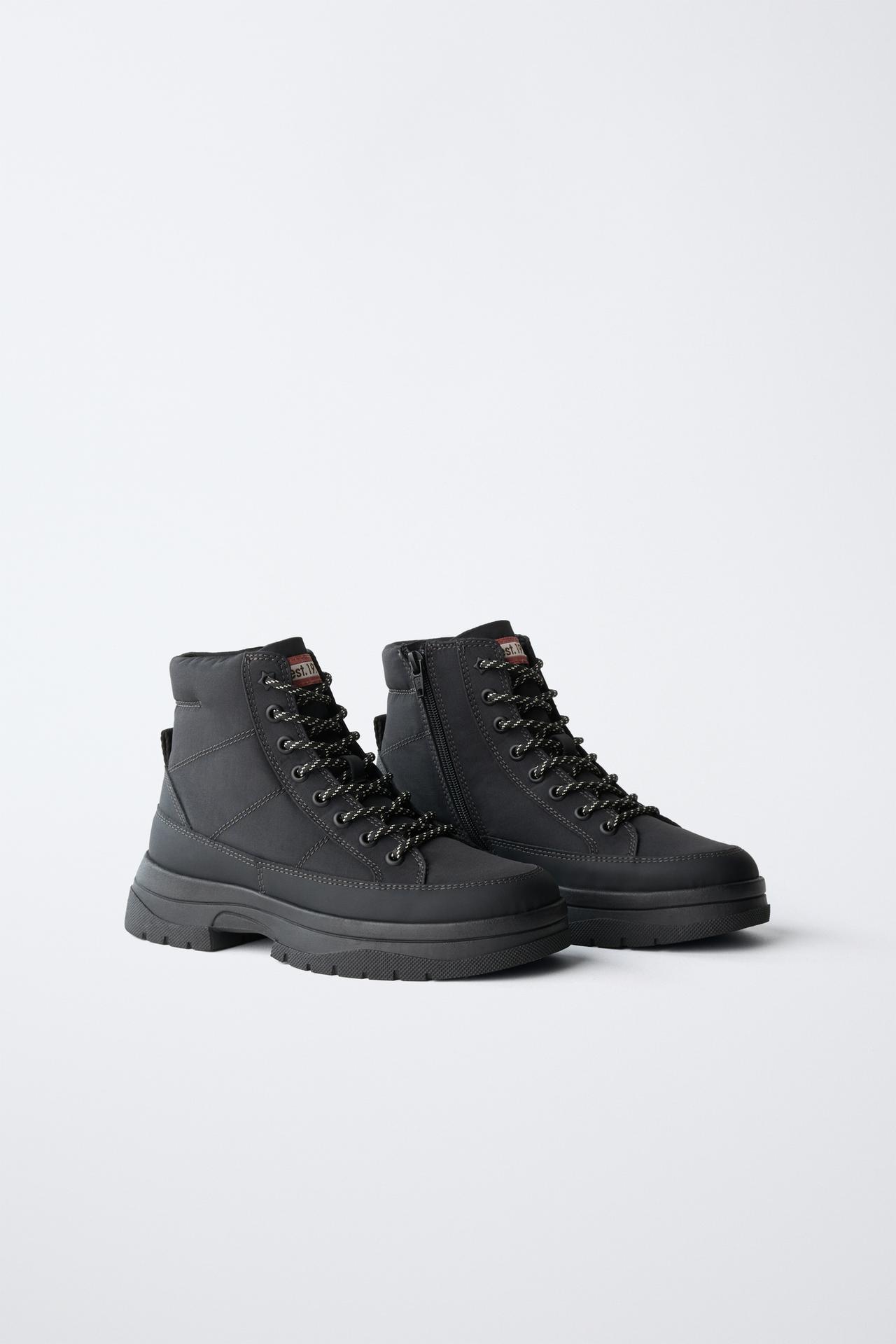 QUILTED SPORTY ANKLE BOOTS — Black
