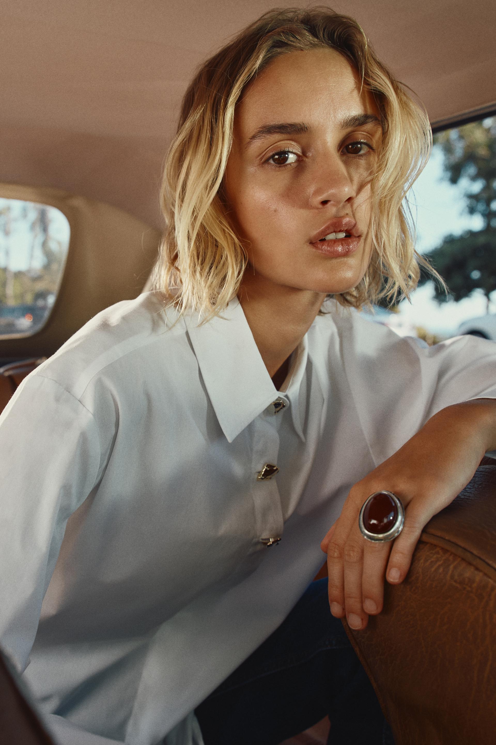 Shirt With Lapel Collar And Long Sleeves Front Closure With Hidden shirt-with-lapel-collar-and-long-sleeves-front-closure-with-hidden