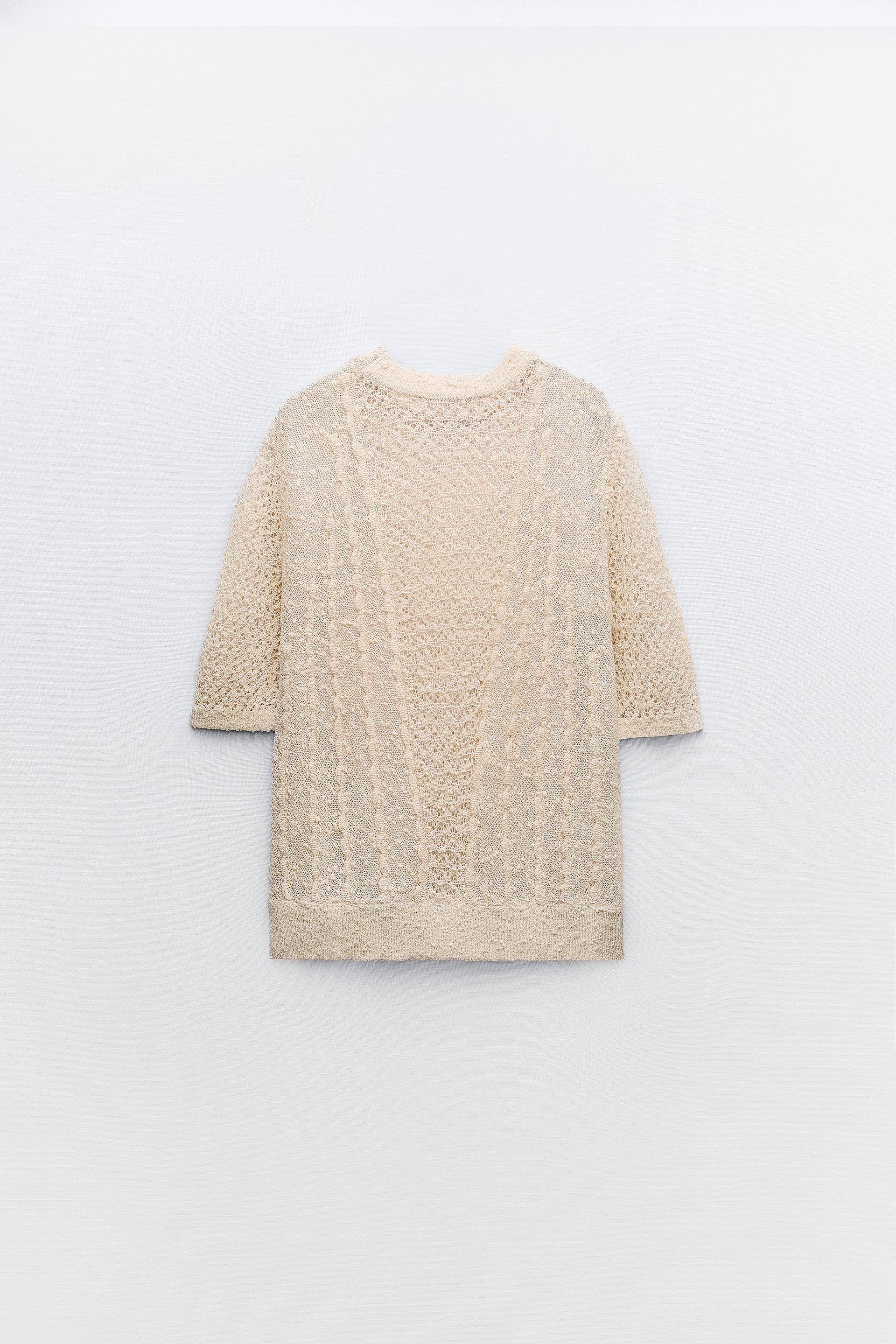  Solid Pointelle Knit Sweater (Color : Beige, Size