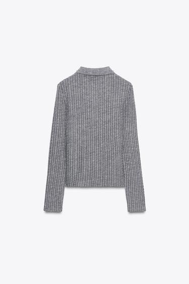 VESTE EN MAILLE COURTE COL BIJOU - Gris chiné de Zara - Image 6