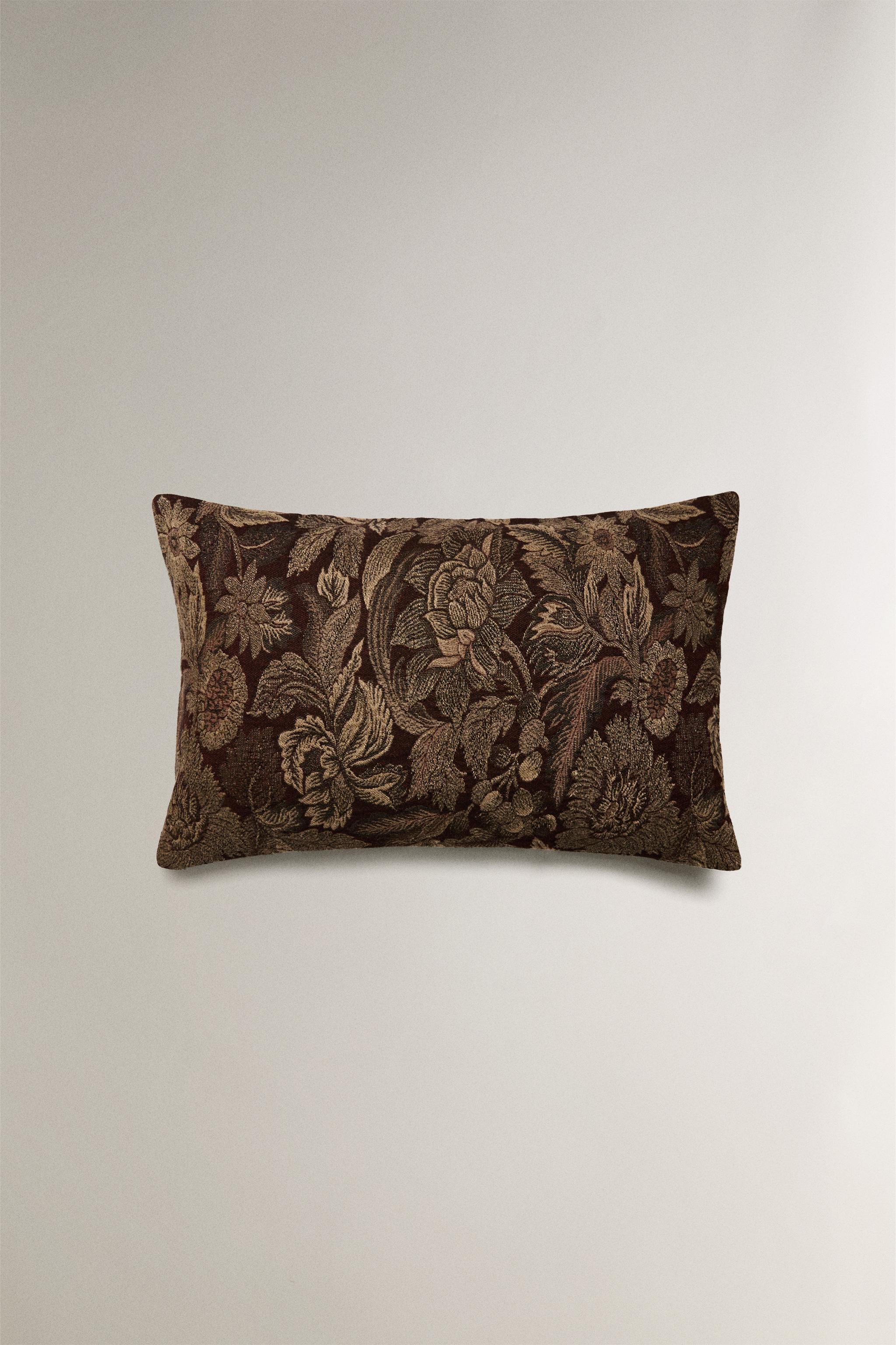 FLORAL JACQUARD CUSHION COVER - Brown | ZARA United Kingdom