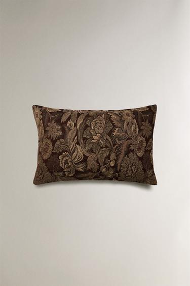 Zara FLORAL JACQUARD CUSHION COVER - Brown - Image 0