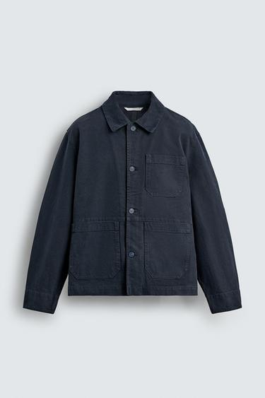 CAMISA COMPRIDA RELAXED FIT LONA LAVADA - Azul-marinho-escuro da Zara