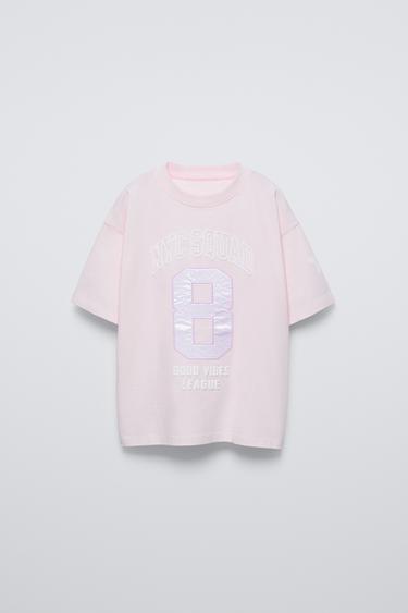 SATIN VARSITY T-SHIRT - Pink by Zara