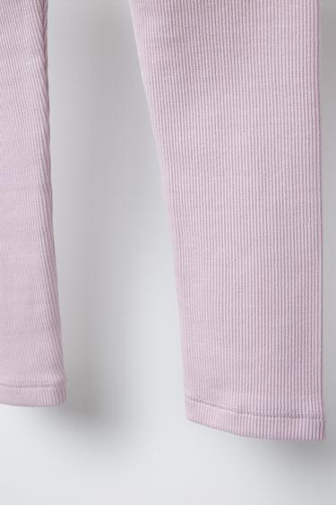 RIBBED LEGGINGS WITH SWISS EMBROIDERY FRILL - Light mauve by Zara - Image 3