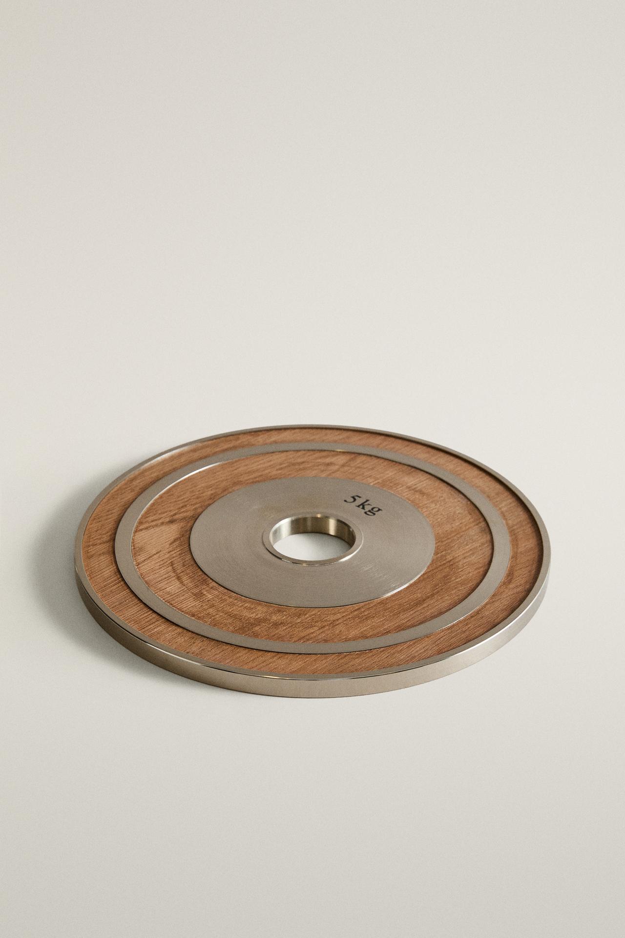WOODEN DISC WEIGHT SET (SET OF 2) — Matte silver