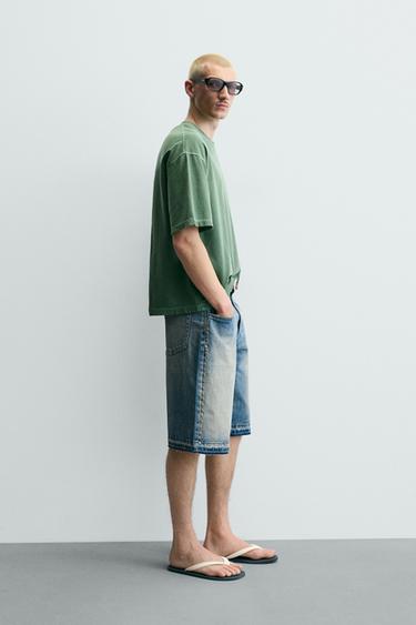 T-SHIRT COUPE BOXY DÉLAVÉ À IMPRIMÉS GRAPHIQUES - Vert de Zara - Image 3