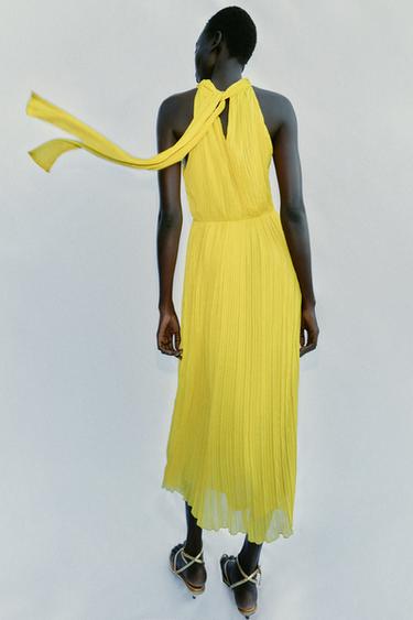 PLEATED MIDI DRESS - Lime by Zara