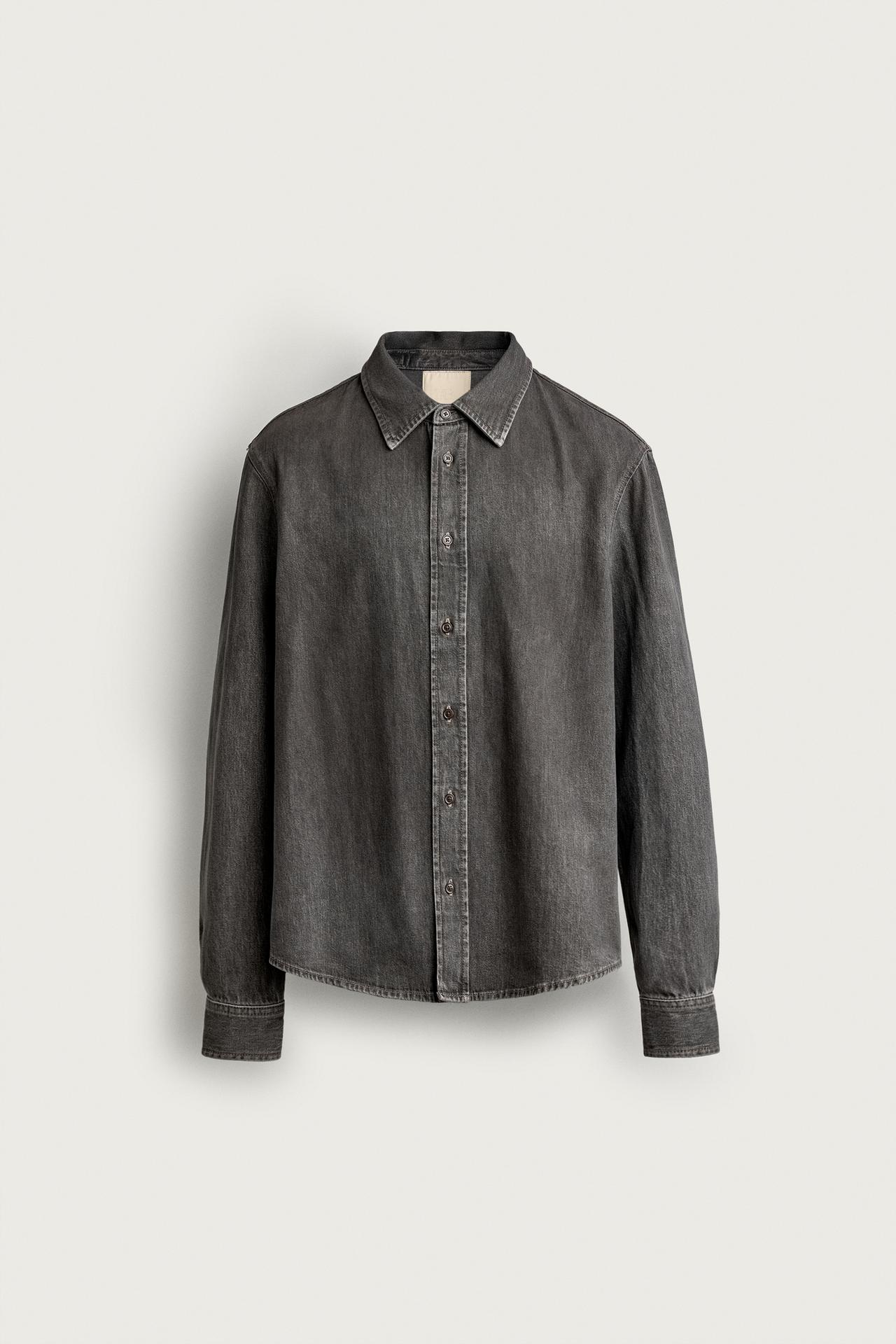 WASHED DENIM SHIRT — Gray