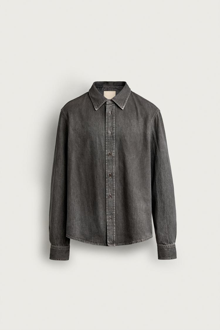 WASHED DENIM SHIRT — Gray