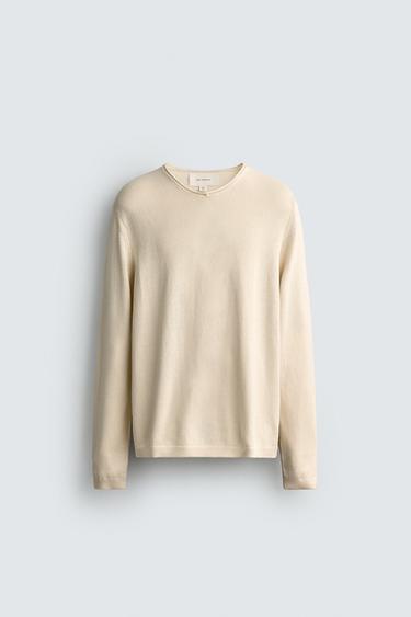 COTTON V-NECK RELAXED FIT JUMPER - Ecru by Zara