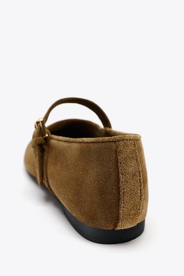 SPLIT SUEDE BALLERINAS - Dark tan by Zara - Image 7