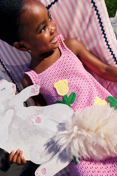 CROCHET TULIP KNIT DRESS - Pink by Zara