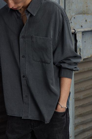 Zara 水洗飄逸襯衫 - 灰色