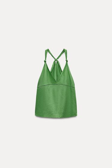 TOP CON LINO BORDADOS PERFORADOS - Verde de Zara