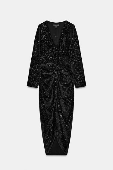 ZW COLLECTION SEQUIN SHOULDER PAD DRESS - Black by Zara