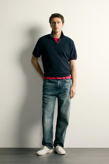 TEXTURED REGULAR FIT KNIT POLO SHIRT - Navy blue by Zara