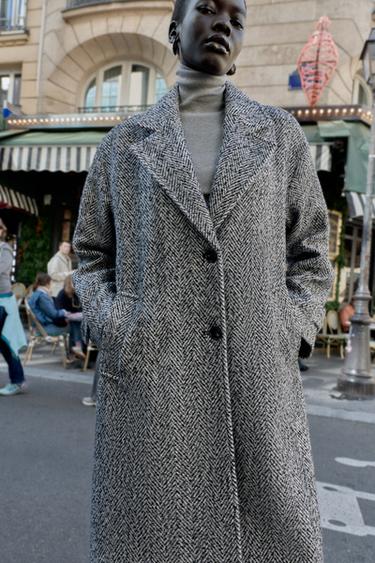 MANTEAU À CHEVRONS - Blanc / Noir de Zara - Image 1