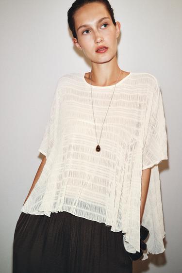 ASYMMETRIC TEXTURED CAPE - Ecru by Zara - Image 1