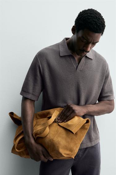 RELAXED FIT KNIT POLO SHIRT - Grey by Zara - Image 5