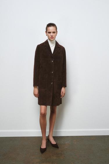 100% SUEDE LEATHER COAT ZW COLLECTION LIMITED EDITION - Dark brown by Zara