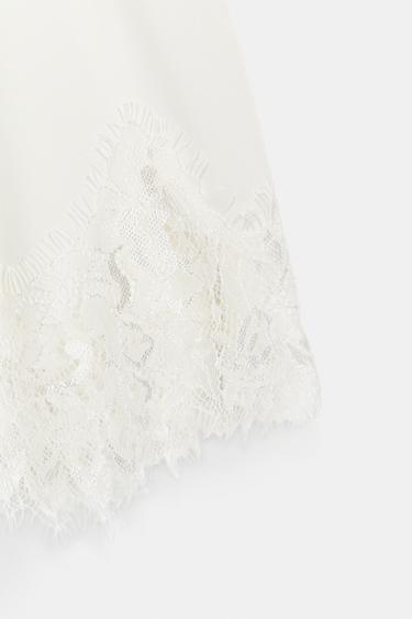 T-SHIRT EN MATIÈRES VARIÉES ET DENTELLE À COL TUNISIEN - Écru de Zara - Image 5
