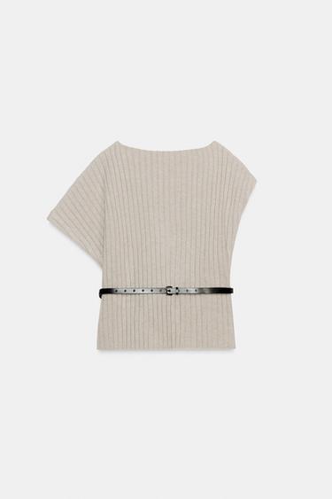 TOP AVEC LAINE ASYMÉTRIQUE CEINTURE - Gris clair de Zara - Image 6