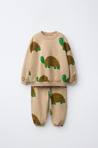 TURTLE PRINT SWEATSHIRT AND JOGGERS SET - Light brown by Zara