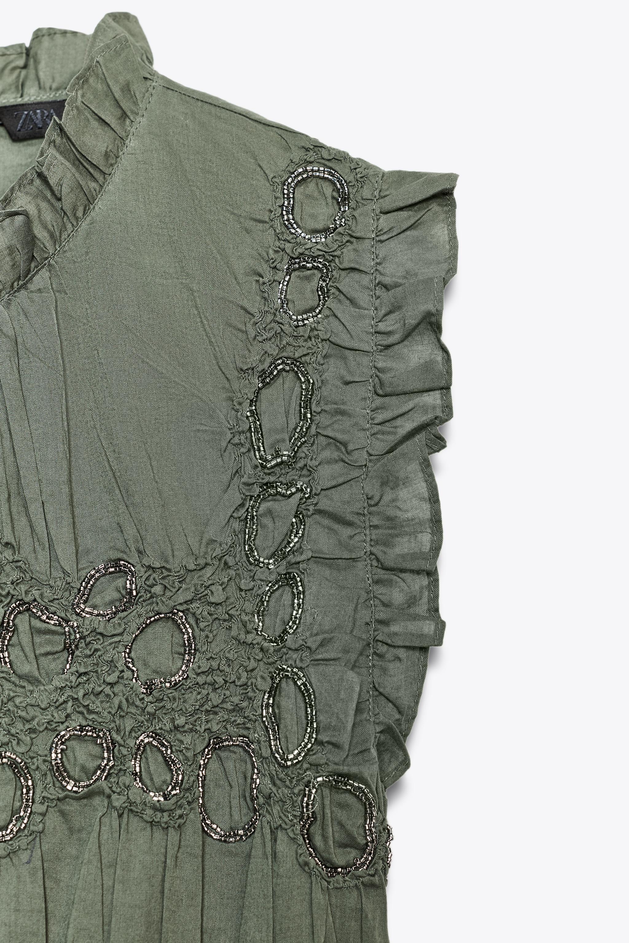 BEADED TOP ZW COLLECTION - Gray green | ZARA United States