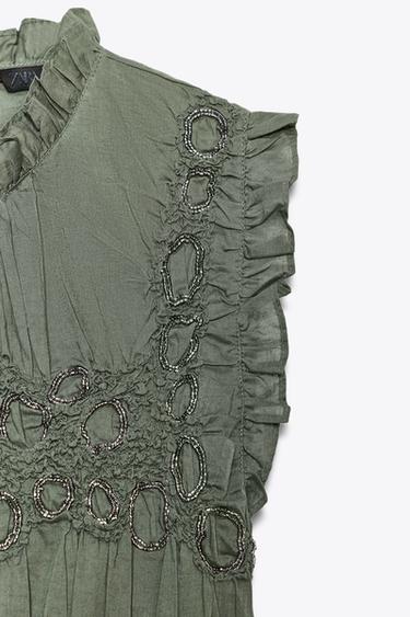 ZW COLLECTION BEADED TOP - Grey green by Zara - Image 6