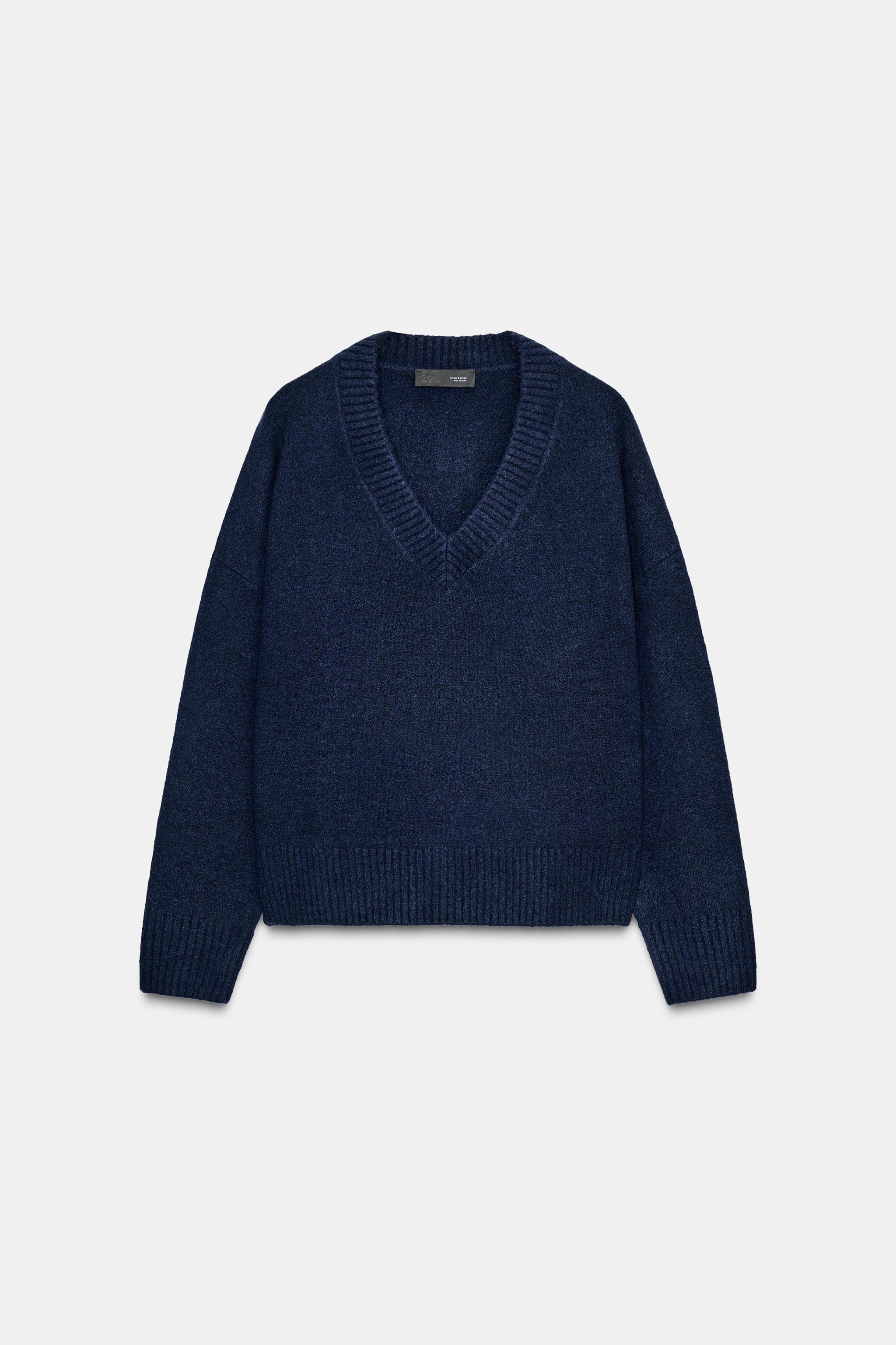 SOFT KNIT V-NECK SWEATER - Navy blue | ZARA United States