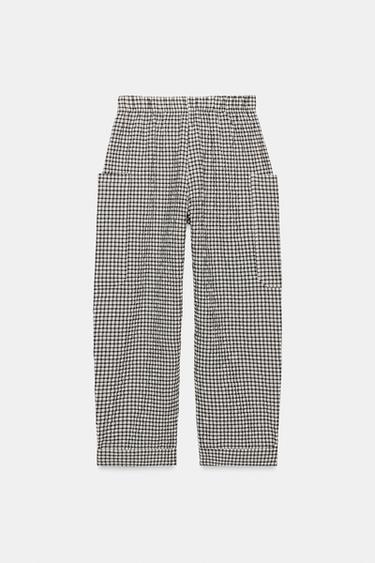 CHECK TROUSERS WITH ELASTIC WAIST - Black / White by Zara - Image 7