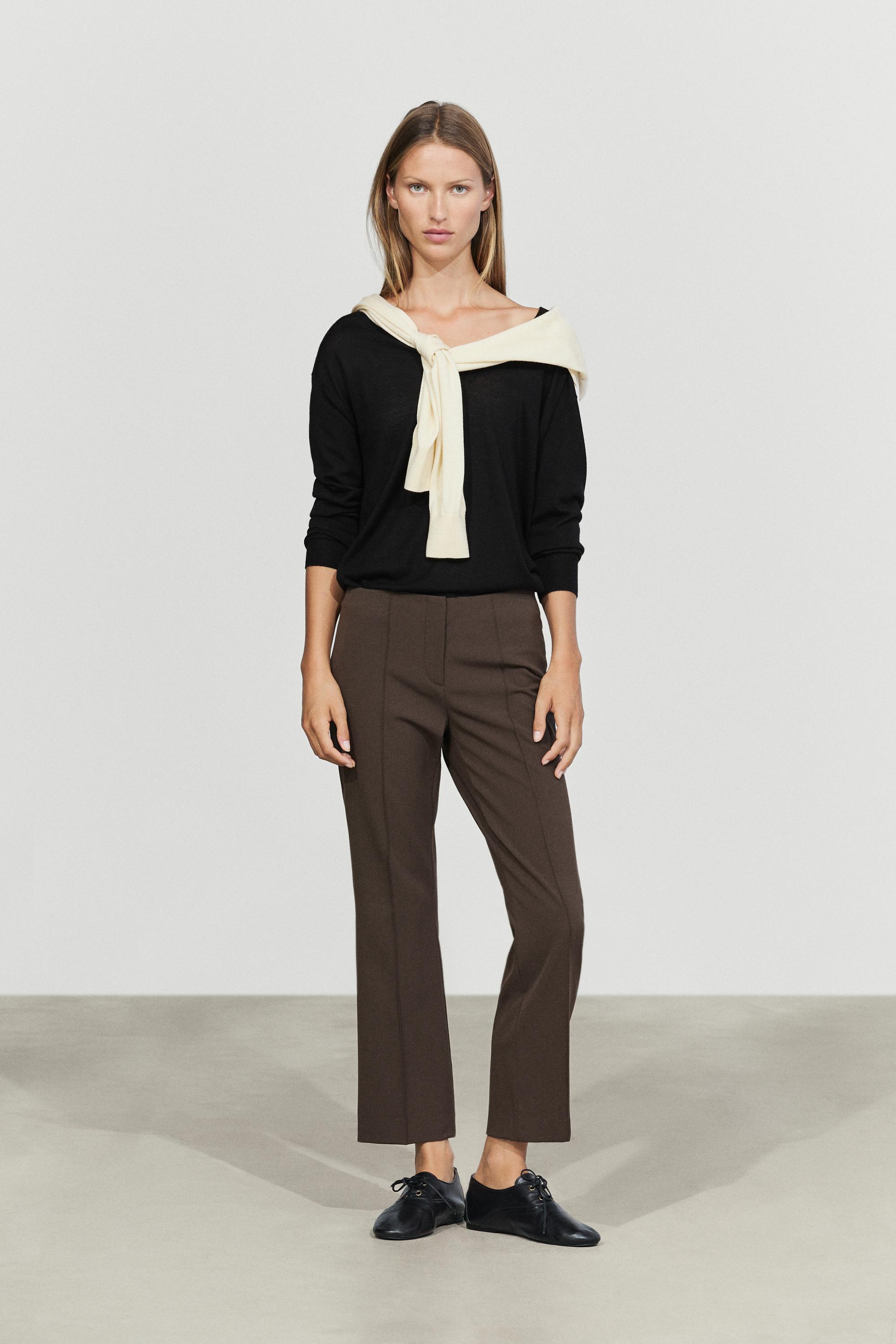Wool-blend kick flare pants — Brown