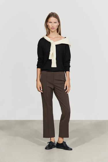 Wool-blend kick flare pants — Brown 2