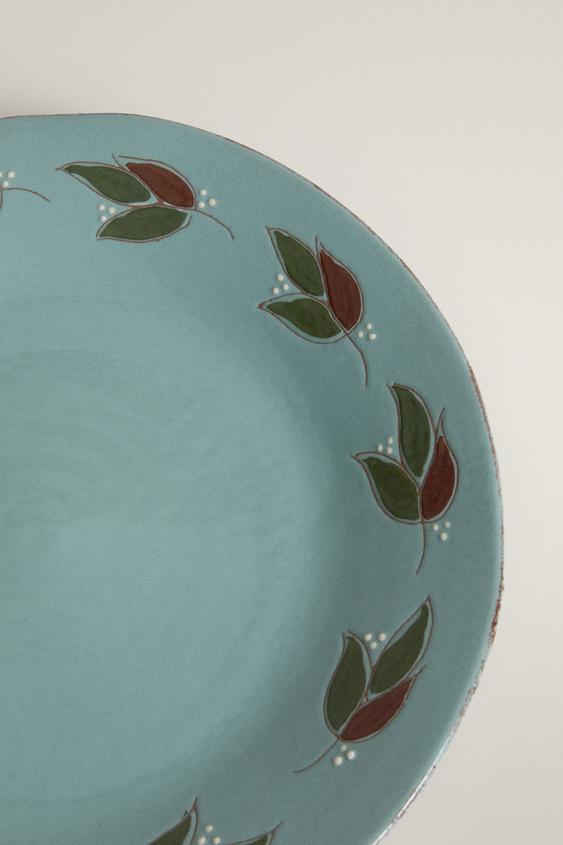 PLAT EN FAÏENCE FEUILLES CIRCULAIRE - Gris bleu de Zara - Image 2