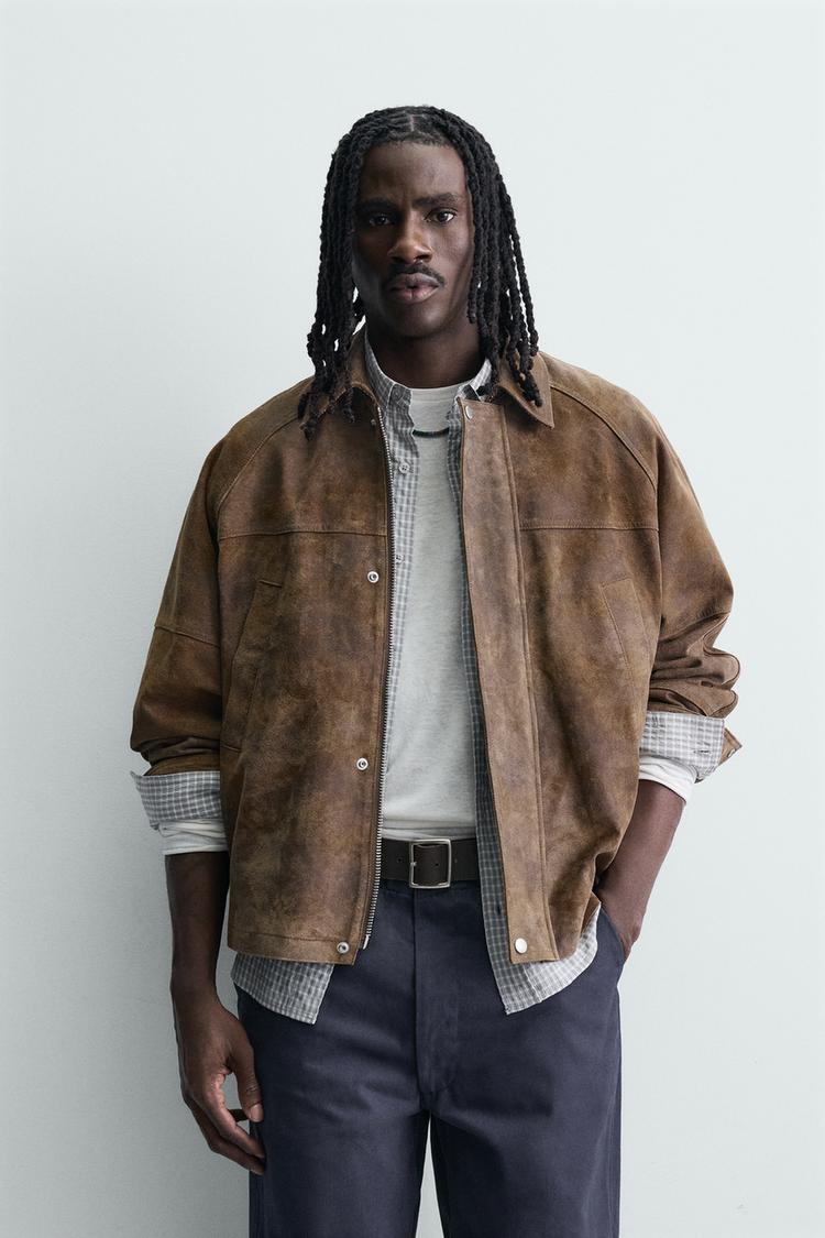 ZARA FADED-EFFECT SUEDE LEATHER JACKET