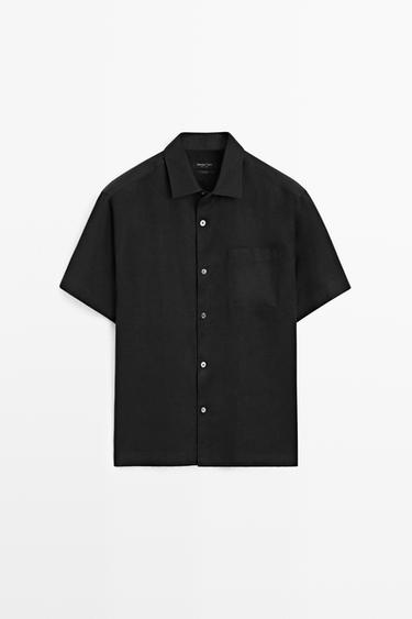 Zara 100% linen regular fit short sleeve shirt - Black