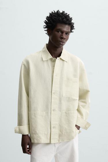 LINEN/COTTON OVERSHIRT - Green by Zara