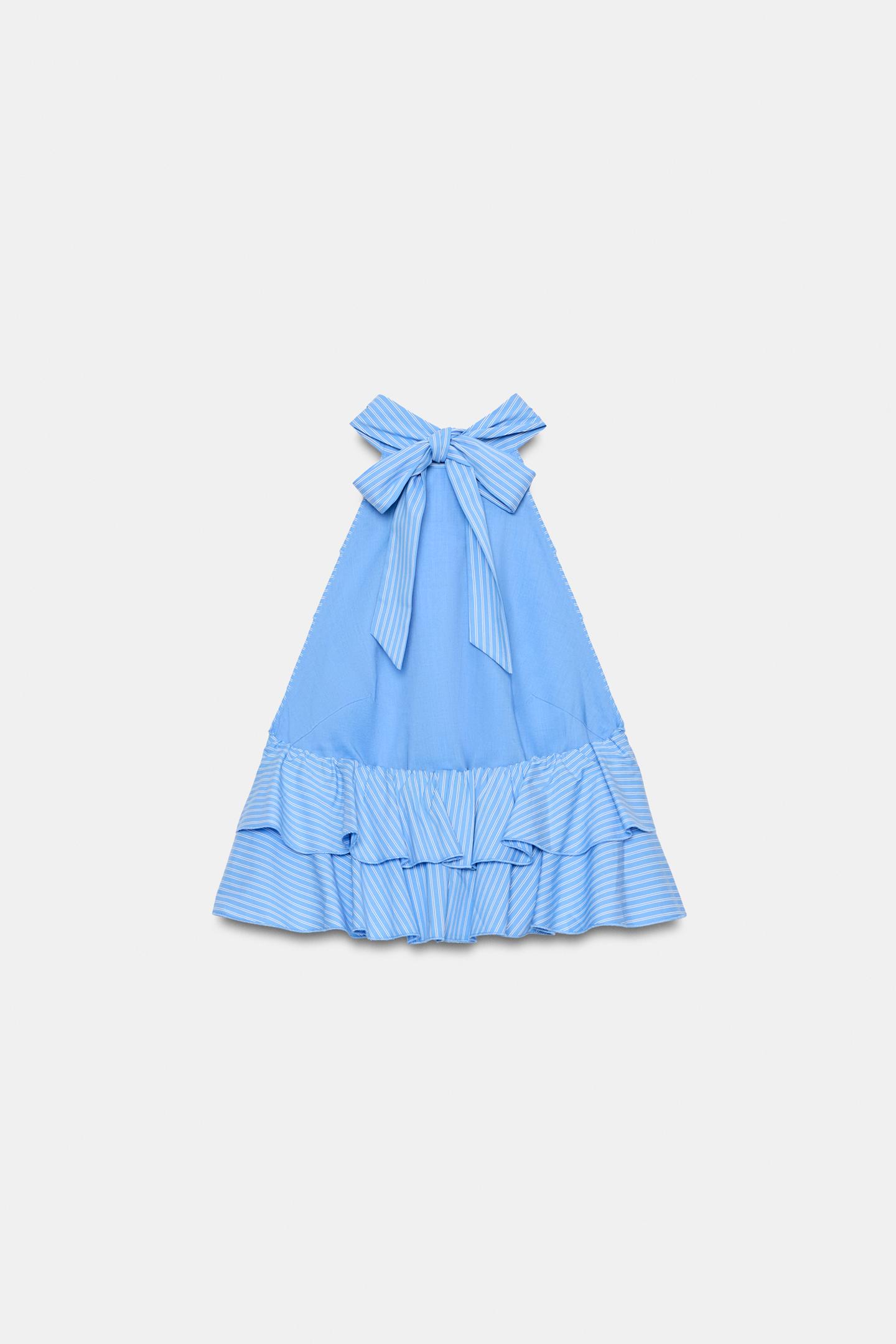 Женский топ Zara Striped Ruffled Poplin Top, цвет: Чернильный синий — фото 5