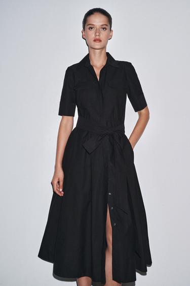 ZW COLLECTION POPLIN MIDI DRESS - Black by Zara