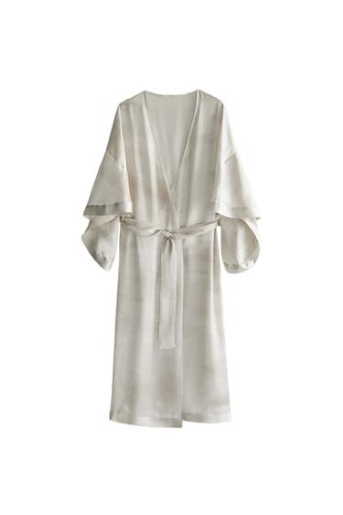 WATERCOLOUR PRINT DRESSING GOWN - Grey / Tan by Zara